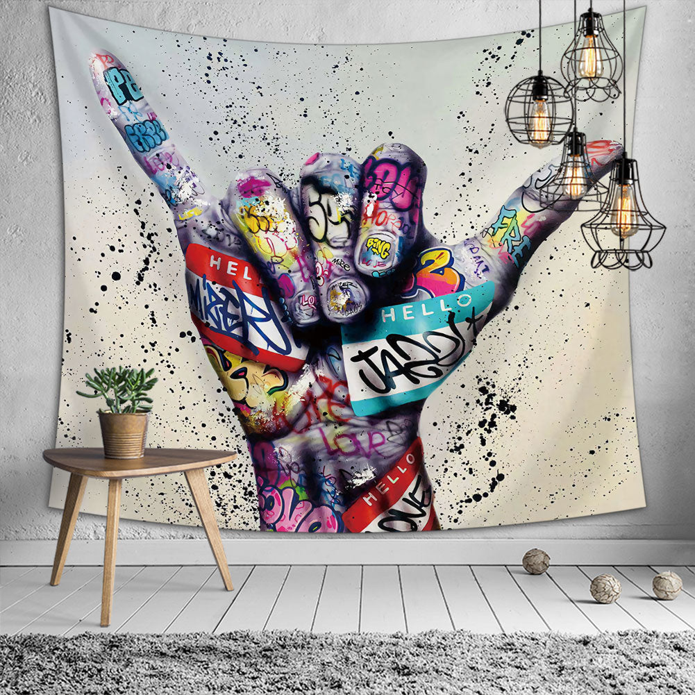 Take It Easy Hawaii Shaka Sign Tapestry showcasing vibrant colors and modern design, perfect for home decor.